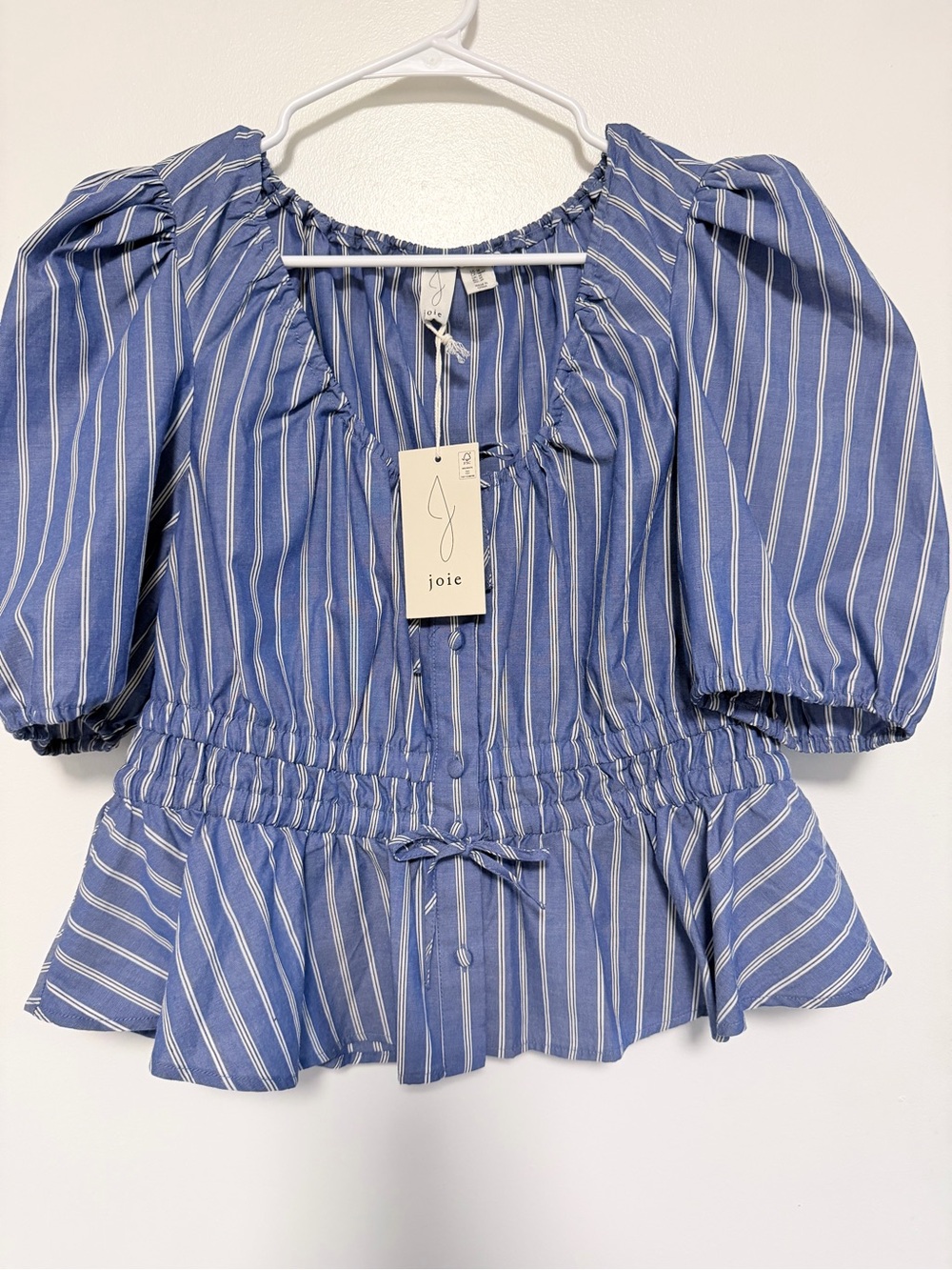Joie Blue & White Striped Peplum Blouse – Size Medium – New with Tags